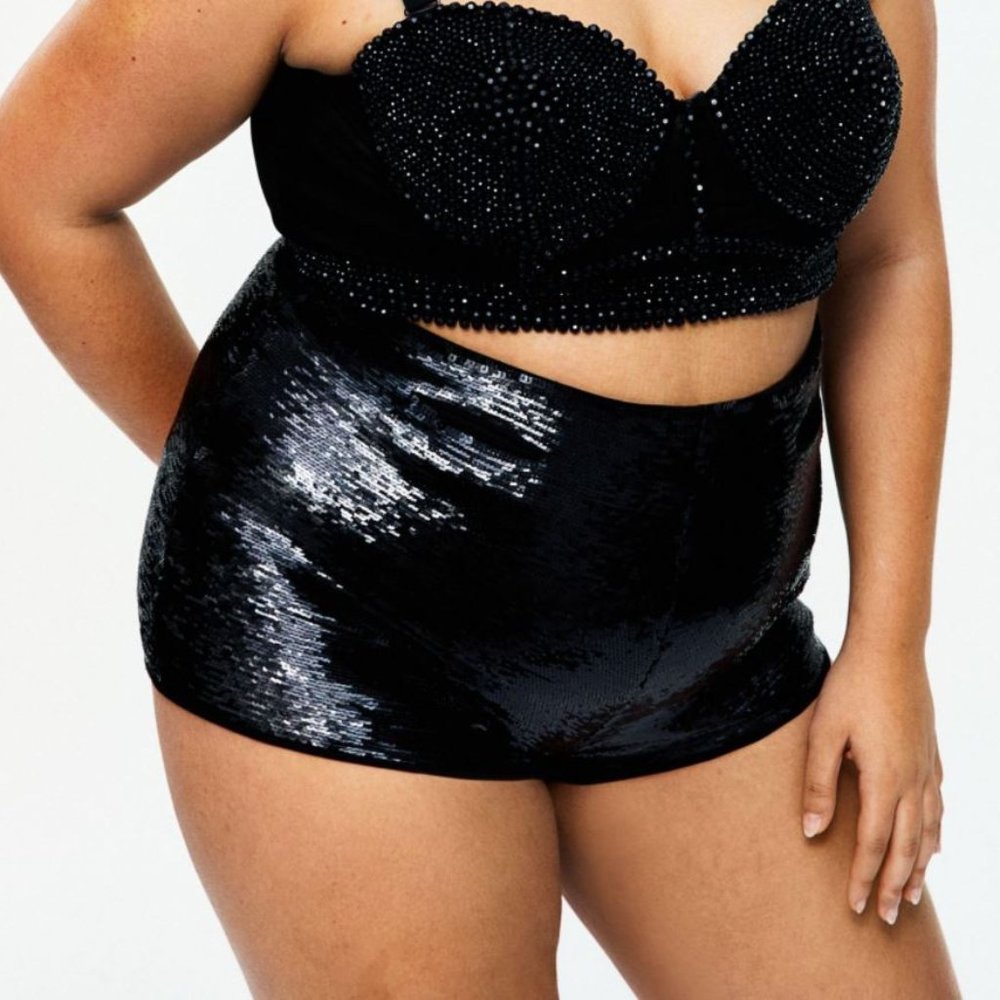 H&M Sequin Shorts EXCLUSIVE Hot Pants SOLD OUT Shiny Innovation Circular Design